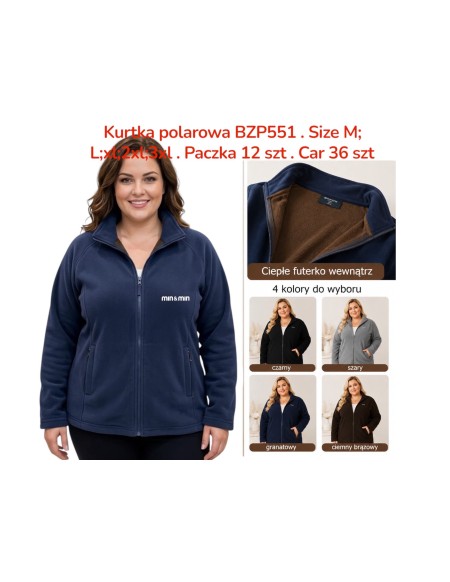 Ocieplana bluza polarowa damska bez kaptura z futerkiem BZP551 – M–3XL