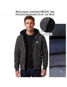 Ocieplana bluza męska z kapturem i futerkiem KBZ103 – M–3XL