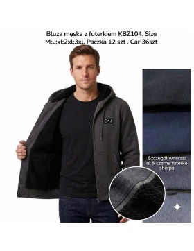 Ocieplana bluza męska z kapturem i futerkiem KBZ104 – M–3XL