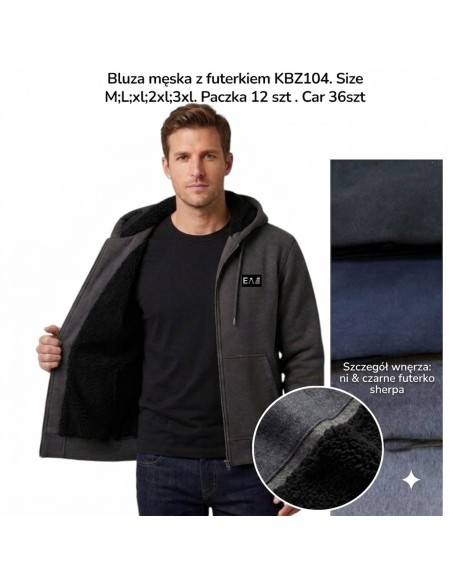 Ocieplana bluza męska z kapturem i futerkiem KBZ104 – M–3XL