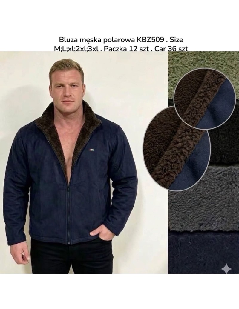 Ocieplana kurtka polarowa męska bez kaptura z futerkiem KBZ509 – M–3XL