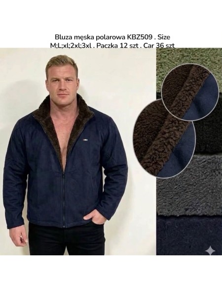 Ocieplana kurtka polarowa męska bez kaptura z futerkiem KBZ509 – M–3XL
