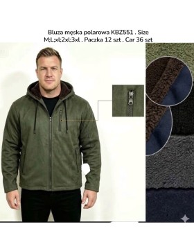 Ocieplana kurtka polarowa męska z kapturem i futerkiem KBZ551 – M–3XL