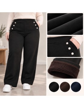 Spodnie damskie zimowe ocieplane futerkiem plus size KHG014+1