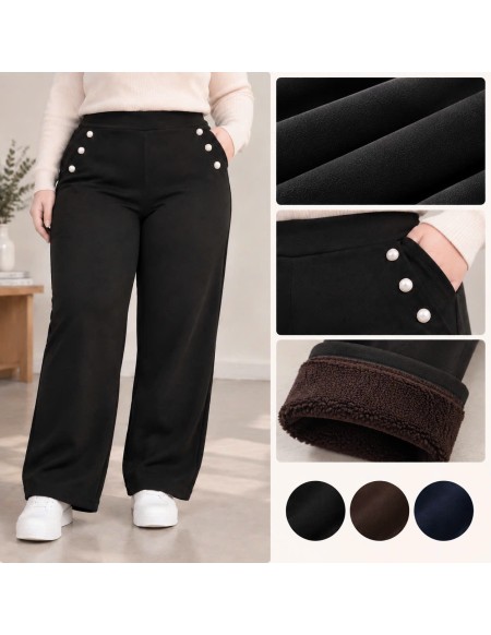 Spodnie damskie zimowe ocieplane futerkiem plus size KHG014+1