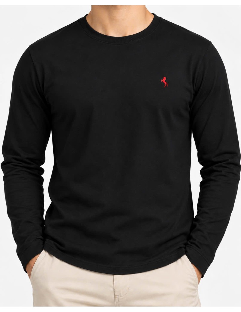 Bluzka Męska Bawełniana z Długim Rękawem Basic z Logo Konia L–3XL