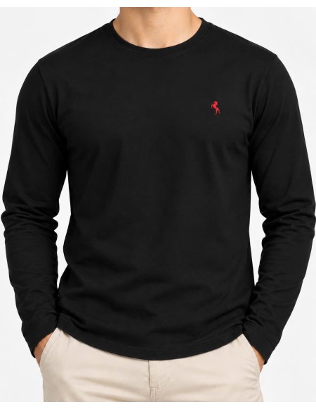 Bluzka Męska Bawełniana z Długim Rękawem Basic z Logo Konia L–3XL