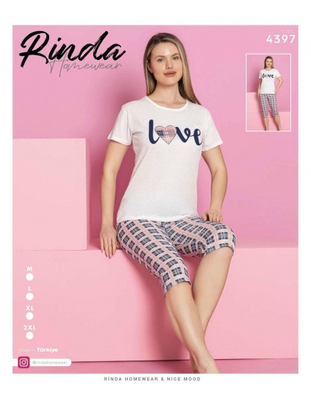 Piżama damska z krótkim rękawem i 3/4 spodniami M-2XL 4397