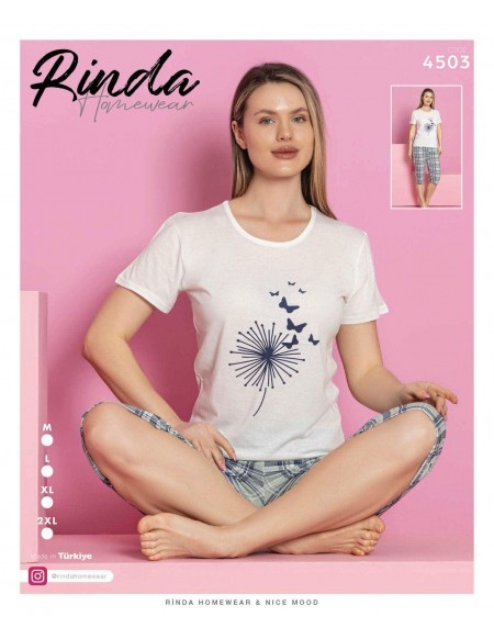 Piżama damska z krótkim rękawem i 3/4 spodniami M-2XL 4503