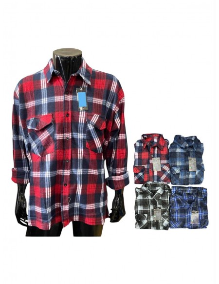 Koszula męska flanelowa ocieplana polarowa w kratę KS001