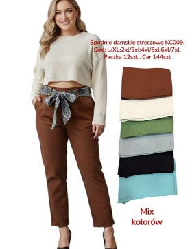 Spodnie Damskie Streczowe Plus Size z Paskiem  L–7XL KC009