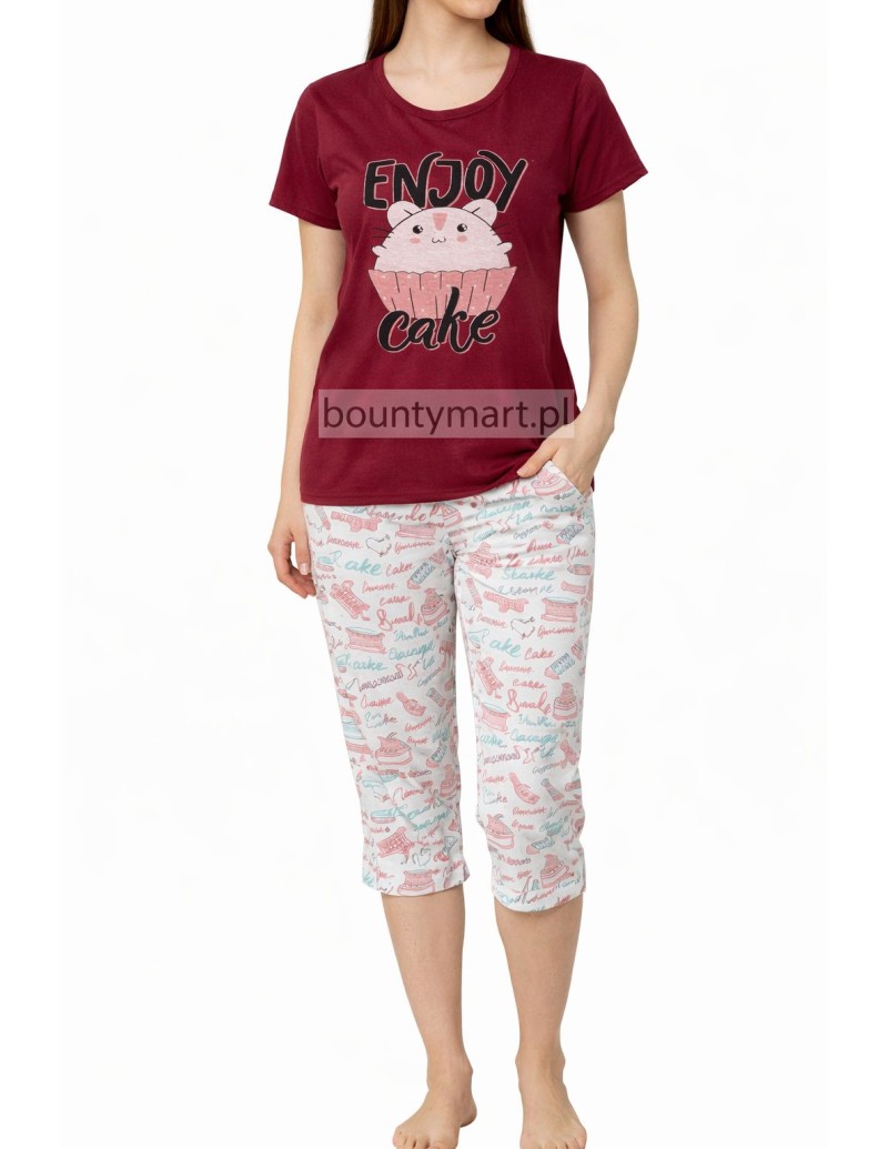 Piżama damska bawełniana 3/4 z nadrukiem M-2XL No.2182