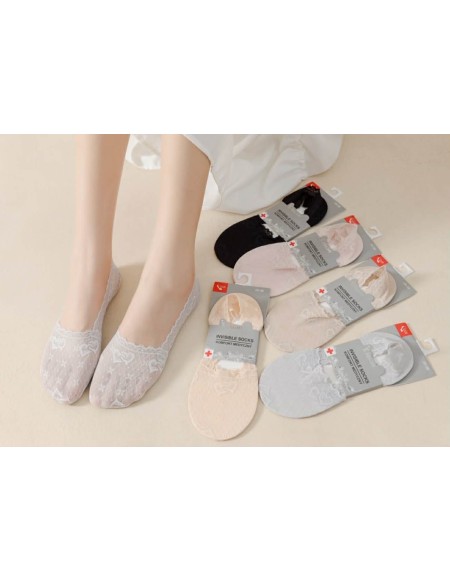 Damskie skarpetki stopki koronkowe INVISIBLE z silikonem – bawełna 35-42 V20698-86