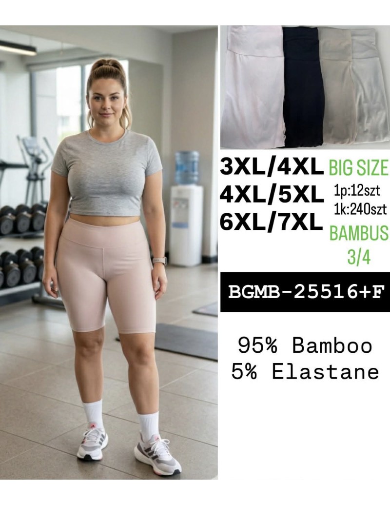 Rybaczki damskie 3/4 legginsy bambusowe z wysokim stanem Duży Romiar N0: BGBM-25516+f